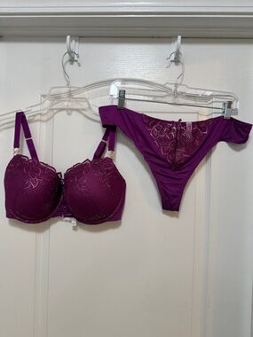 Lane Bryant Cacique boost Balconette bra 38DD & Thong panty set 18/20 purple